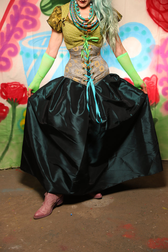 Tulip Skirt in Dark Emerald Taffeta - The "Twisted Tea Party" Collection