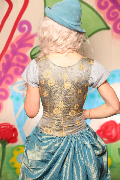 Maiden Bodice in Pale Blue & Gold Floral Damask - The "Twisted Tea Party" Collection