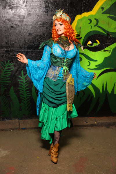 Swoon Skirt in Green Reverse Crepe Satin - "Siren's Shanties" Collection