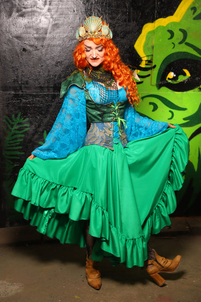 Crescent Skirt in Play-Dough Green w/Ruffle - "Siren's Shanties" Collection