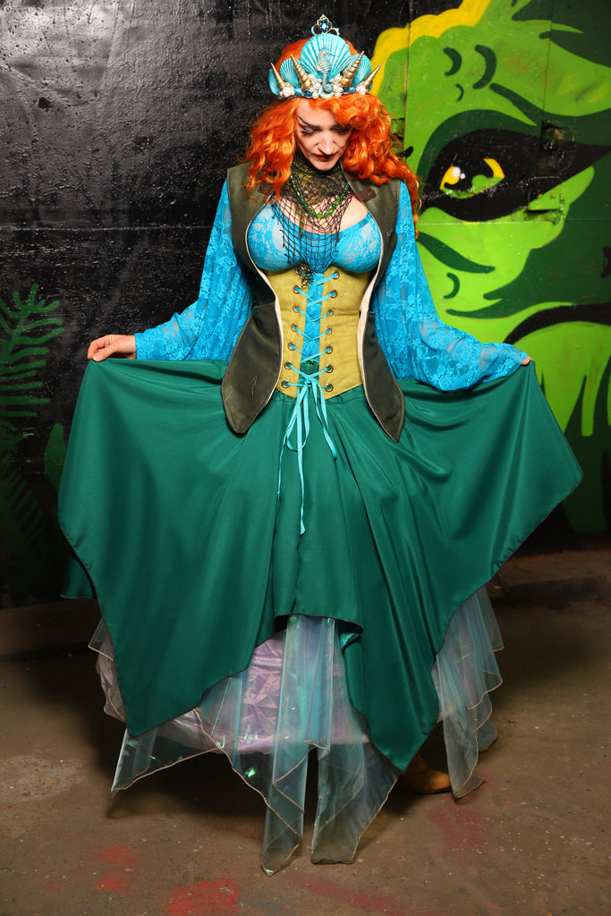 Fairy Skirt in Green Reverse Crepe Satin - "Siren's Shanties" Collection