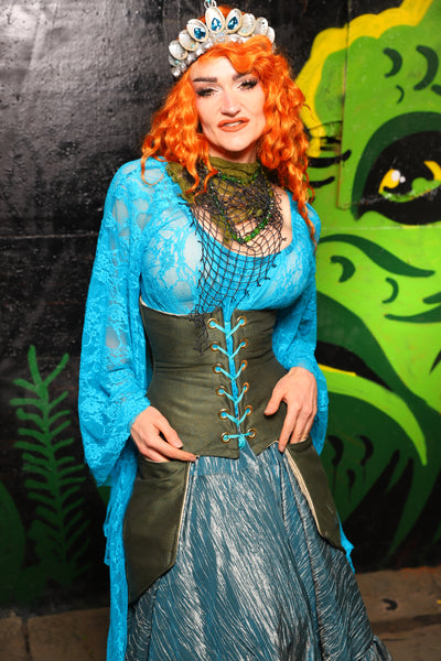 Petite Siren Corset w/ Pockets in Circle Dark Moss - "Siren's Shanties" Collection