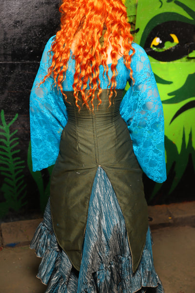 Petite Siren Corset w/ Pockets in Circle Dark Moss - "Siren's Shanties" Collection