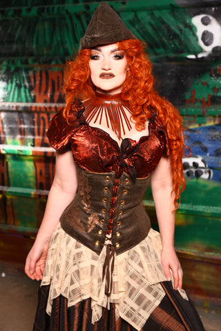 Wench Corset in Bog Witch Faux Leather w/ Oak Leaf Detailing  -"Tadpoles & Toadstools" Collection #64