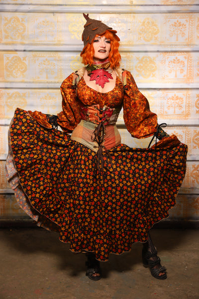 Crescent Skirt w/Ruffles in Raking Leaves Cotton - Day 5 of 13 Days of Halloween