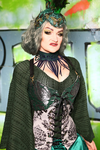 Cropped Overbust Base Corset in Emerald & Silver Medallion   -"Greener Pastures Collection"#13