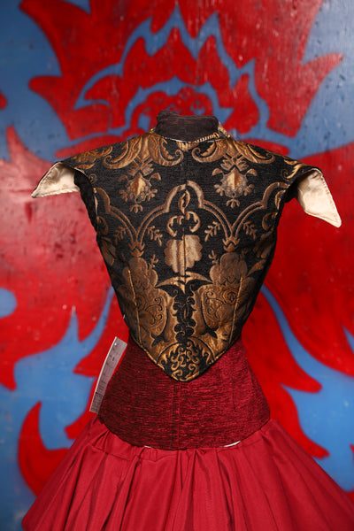 Cropped Elf Over Bust Corset in Black & Gold Medallion - The Checkered Past Collection