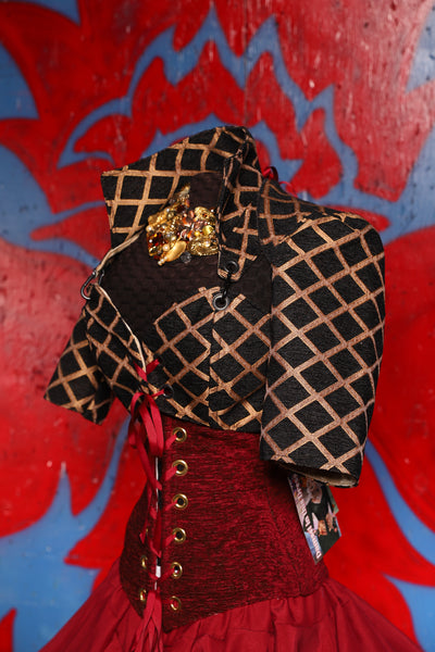 Cropped Courtier in Black & Gold Lattice - The Checkered Past Collection