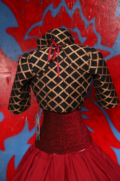 Cropped Courtier in Black & Gold Lattice - The Checkered Past Collection