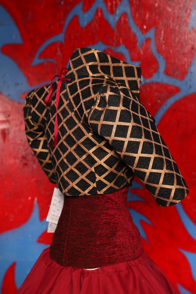 Cropped Courtier in Black & Gold Lattice - The Checkered Past Collection