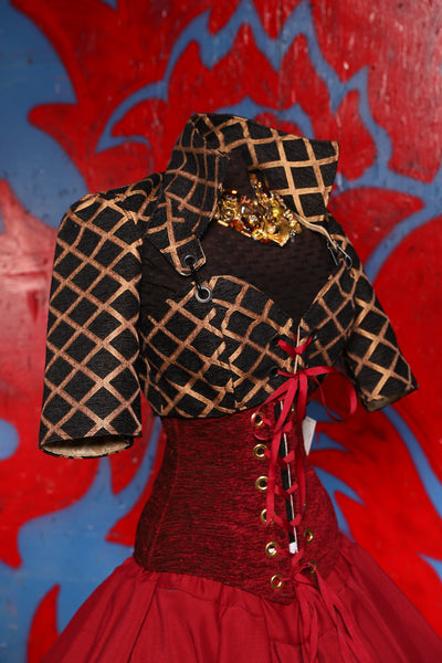 Cropped Courtier in Black & Gold Lattice - The Checkered Past Collection