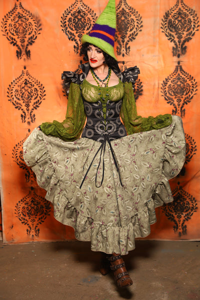 Crescent Skirt w/Ruffles in Witchvine Scroll - Day 8 of 13 Days of Halloween 2025