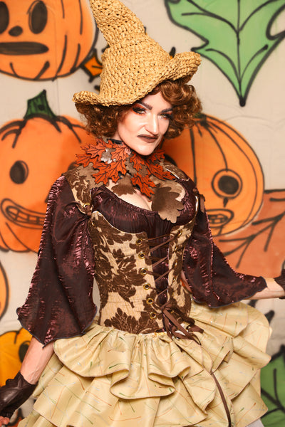 Maiden Bodice in Brown & Cream Damask Chenille - "The Knotty Wood" Collection