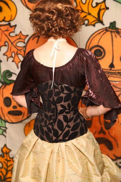 Wench Corset in Black Ink Leaves Chenille - "The Knotty Wood" Collection