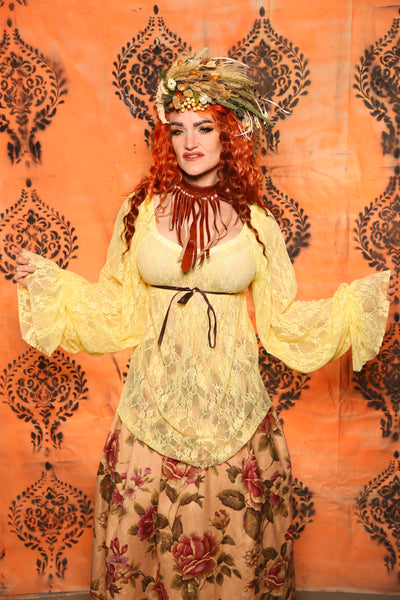 Classic Blouse with Long Sleeves in Yellow Stretch Lace - Day 9 of 13 Days of Halloween