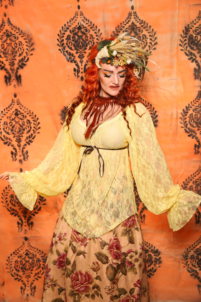 Classic Blouse with Long Sleeves in Yellow Stretch Lace - Day 9 of 13 Days of Halloween