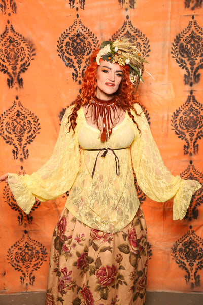 Classic Blouse with Long Sleeves in Yellow Stretch Lace - Day 9 of 13 Days of Halloween