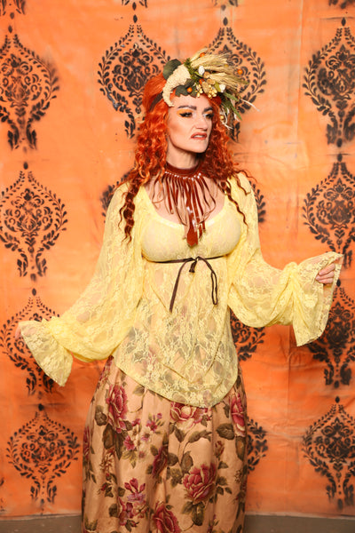 Classic Blouse with Long Sleeves in Yellow Stretch Lace - Day 9 of 13 Days of Halloween