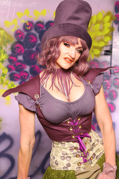Cropped Elf Corset in Berry Weave - The Basil & Bramble Collection
