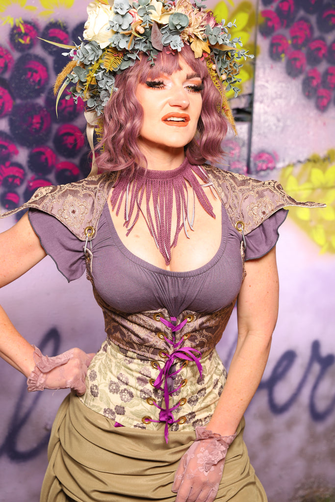 Cropped Elf Corset in Dusty Plum Damask - The Basil & Bramble Collection