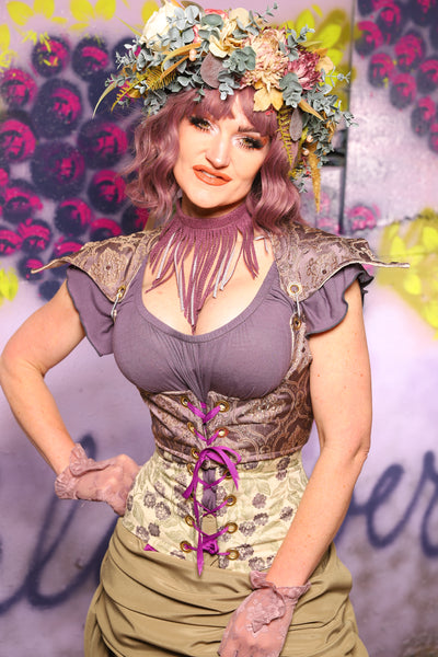 Cropped Elf Corset in Dusty Plum Damask - The Basil & Bramble Collection