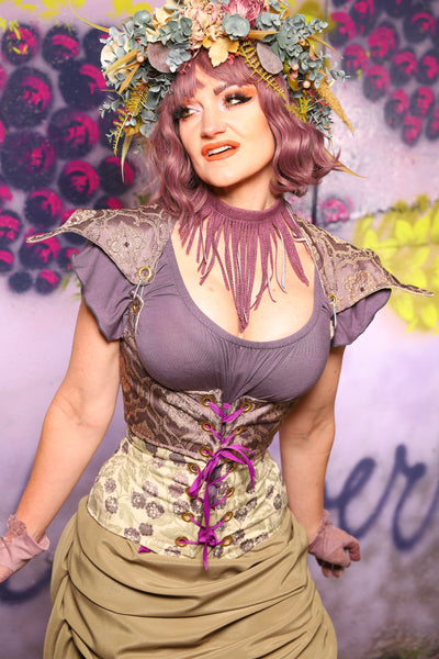 Cropped Elf Corset in Dusty Plum Damask - The Basil & Bramble Collection