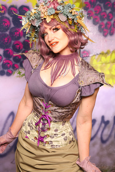 Cropped Elf Corset in Dusty Plum Damask - The Basil & Bramble Collection