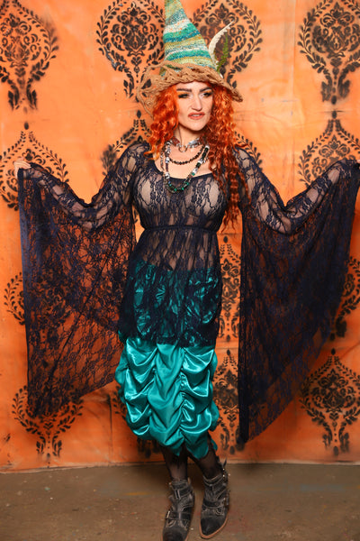 Emma Blouse w/ Goddess Sleeve in Navy Stretch Lace - Day 10 of 13 Days of Halloween 2025