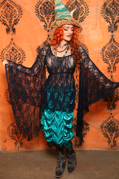Emma Blouse w/ Goddess Sleeve in Navy Stretch Lace - Day 10 of 13 Days of Halloween 2025
