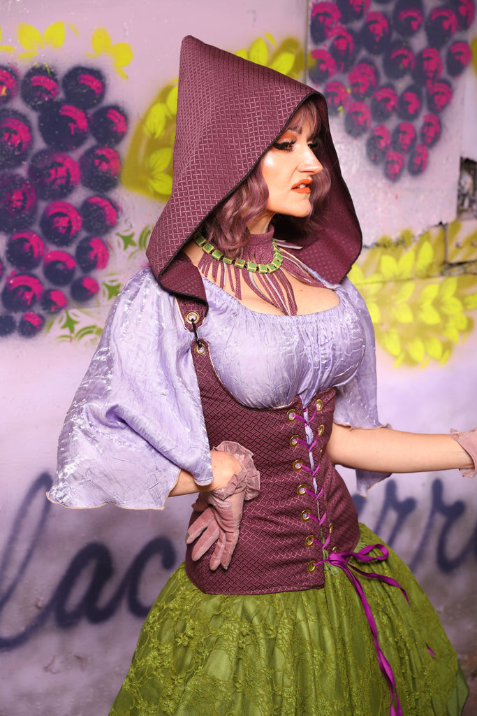 Hooded Vixen Corset in Berry Weave - The Basil & Bramble Collection