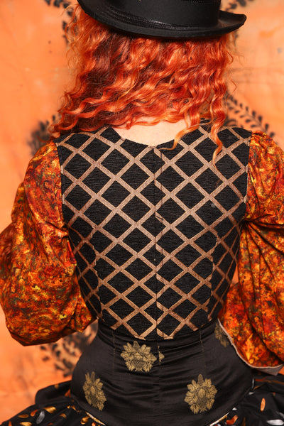 Cropped Courtier in Black & Gold Lattice *PLEASE order by BUST Measurement, NOT waist!* - Day 11 of 13 Days of Halloween 2025