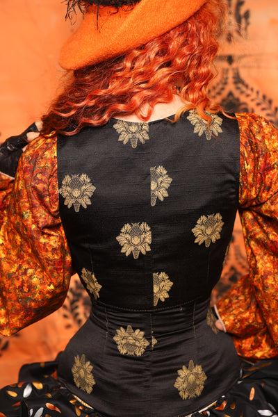 Cropped Courtier in Black Thistle Brocade *PLEASE order by BUST Measurement, NOT waist!* - Day 11 of 13 Days of Halloween 2025