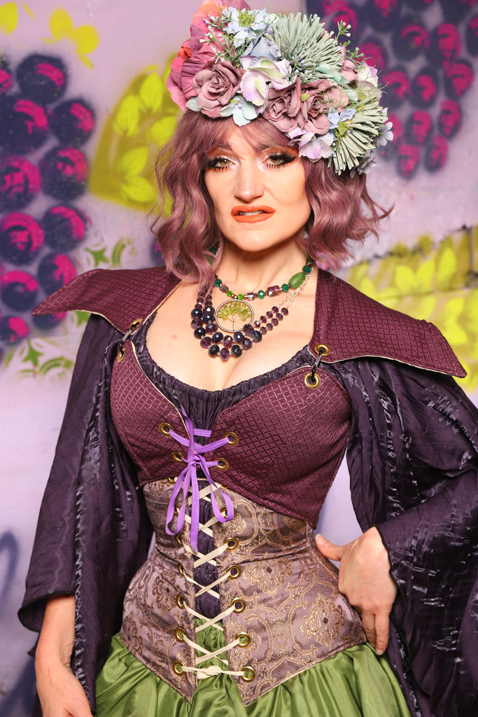 Cropped Elf Over Bust Corset in Berry Weave - The Basil & Bramble Collection
