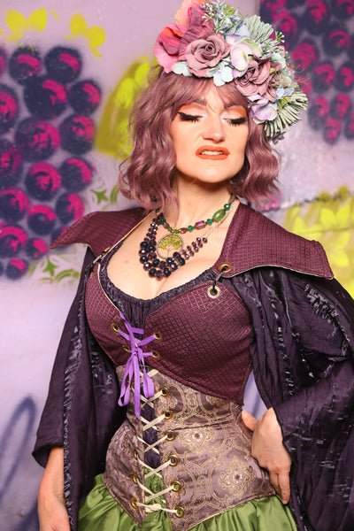 Cropped Elf Over Bust Corset in Berry Weave - The Basil & Bramble Collection