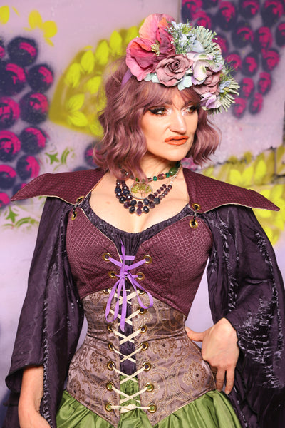 Cropped Elf Over Bust Corset in Berry Weave - The Basil & Bramble Collection