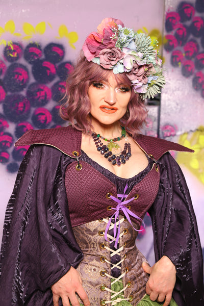 Cropped Elf Over Bust Corset in Berry Weave - The Basil & Bramble Collection