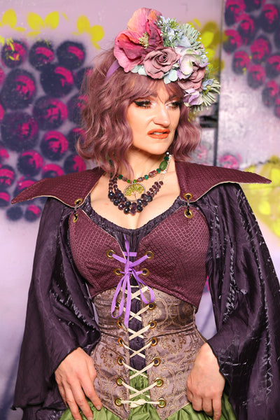 Cropped Elf Over Bust Corset in Berry Weave - The Basil & Bramble Collection