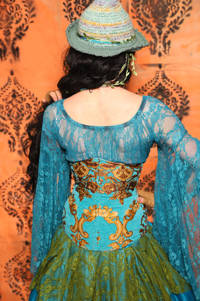 Petite Wench Corset in Turquoise & Gold Medallion - Day 13 of 13 Days of Halloween 2025