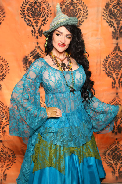 Emma Blouse in w/ Goddess Sleeves in Turquoise Lace - Day 13 of 13 Days of Halloween 2025