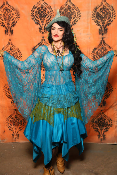 Emma Blouse in w/ Goddess Sleeves in Turquoise Lace - Day 13 of 13 Days of Halloween 2025