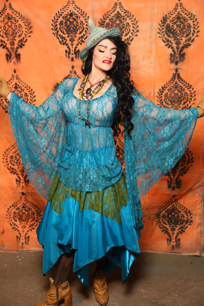 Emma Blouse in w/ Goddess Sleeves in Turquoise Lace - Day 13 of 13 Days of Halloween 2025