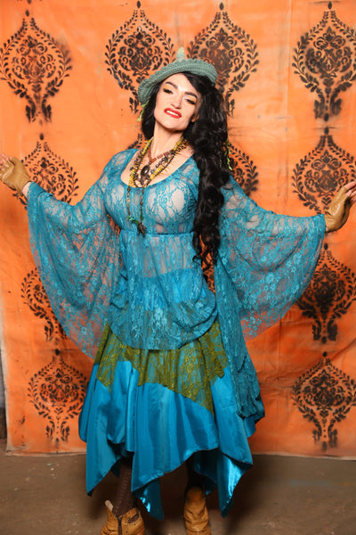 Emma Blouse in w/ Goddess Sleeves in Turquoise Lace - Day 13 of 13 Days of Halloween 2025