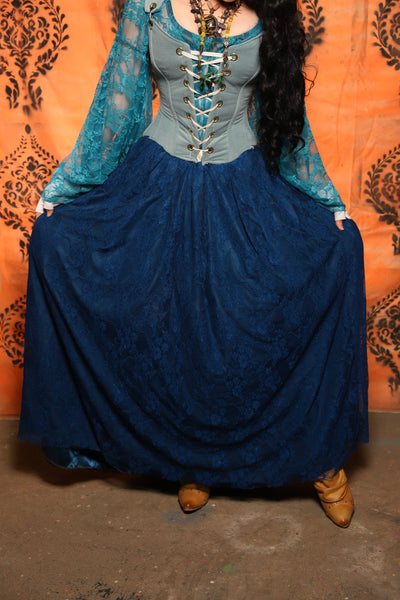 2-layer Tulips Skirt in Liberty Blue Satin w/Liberty Blue Lace Overlay - Day 13 of 13 Days of Halloween 2025