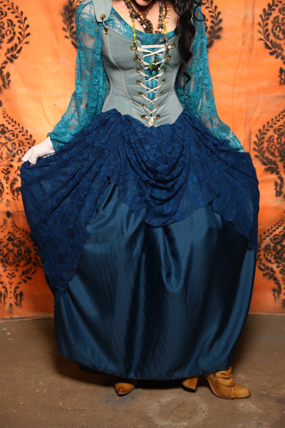 2-layer Tulips Skirt in Liberty Blue Satin w/Liberty Blue Lace Overlay - Day 13 of 13 Days of Halloween 2025