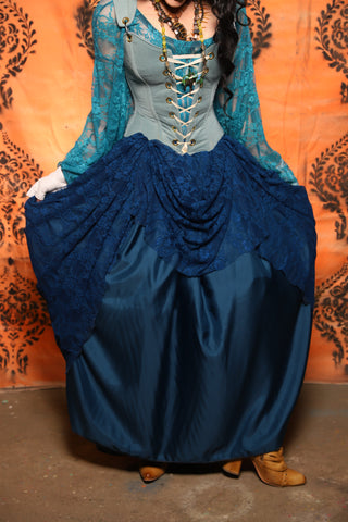 2-layer Tulips Skirt in Liberty Blue Satin w/Liberty Blue Lace Overlay - Day 13 of 13 Days of Halloween 2025