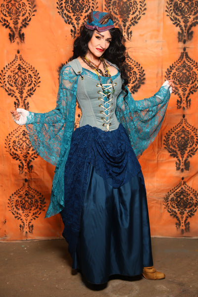 2-layer Tulips Skirt in Liberty Blue Satin w/Liberty Blue Lace Overlay - Day 13 of 13 Days of Halloween 2025
