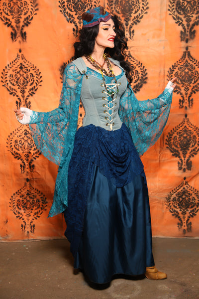 2-layer Tulips Skirt in Liberty Blue Satin w/Liberty Blue Lace Overlay - Day 13 of 13 Days of Halloween 2025