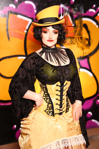 Wench Corset in S.B. Flocked Velvet with Black Suede Trim-"The Golden Opportunity" Collection - #53