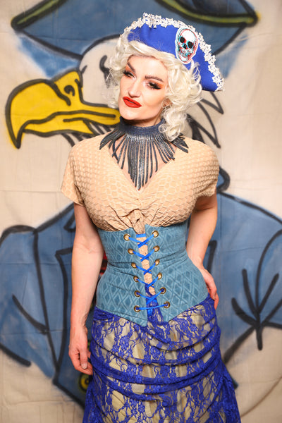 Petite Wench Corset in Blue Flocked Diamond - The Little Miss Firecracker Collection