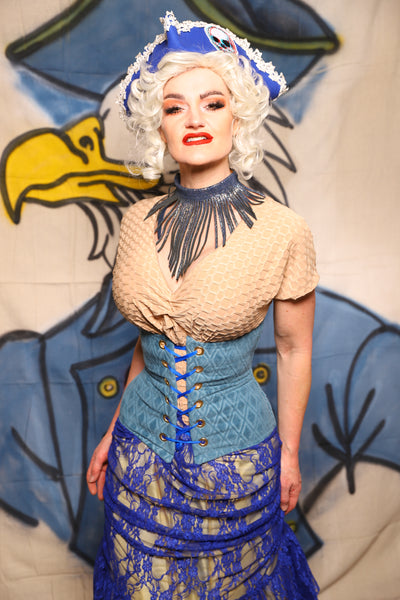 Petite Wench Corset in Blue Flocked Diamond - The Little Miss Firecracker Collection